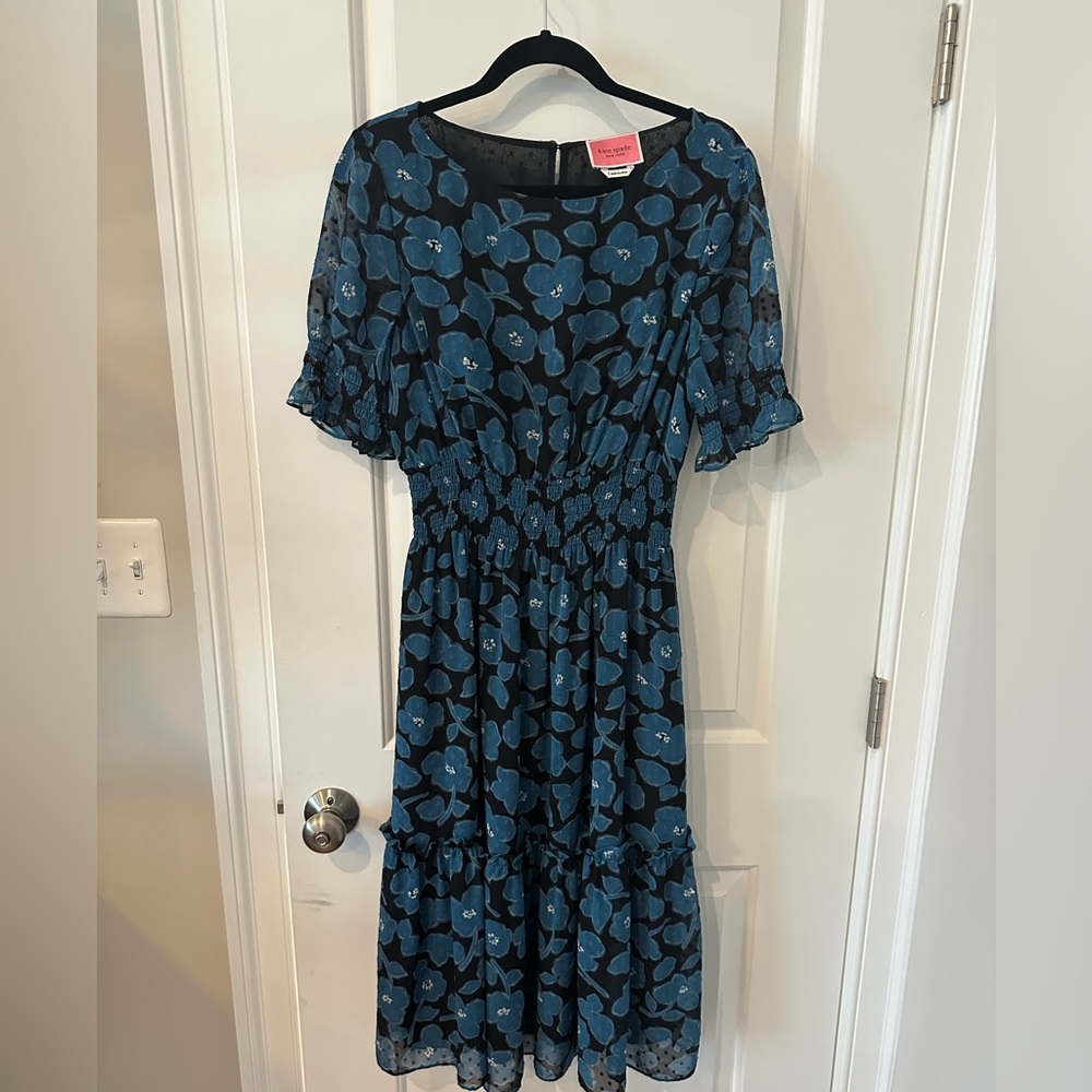 Kate Spade Blue Floral Midi Dress Size L